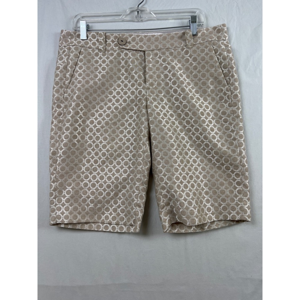 Cartonnier Shorts Womens 10 Gold Beige Metallic Geometric Jacquard Anthropologie